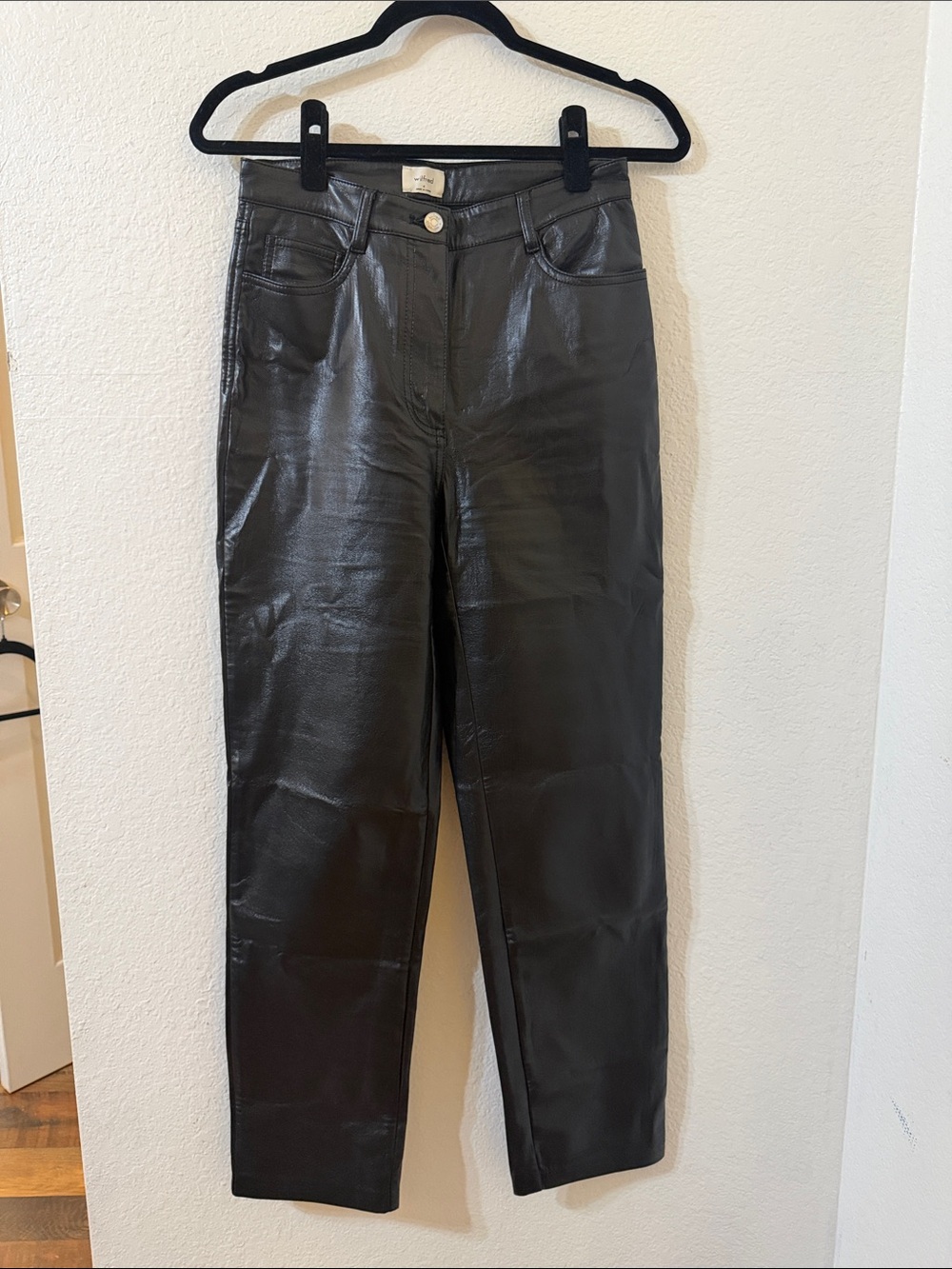 wilfred High-Rise Black Faux Leather Straight-Leg Pants